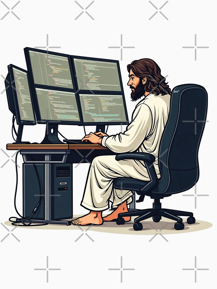 Coder Jesus | Funny Christian Tech Shirt for Programmers and Faithful Developers by PaintedPixels01