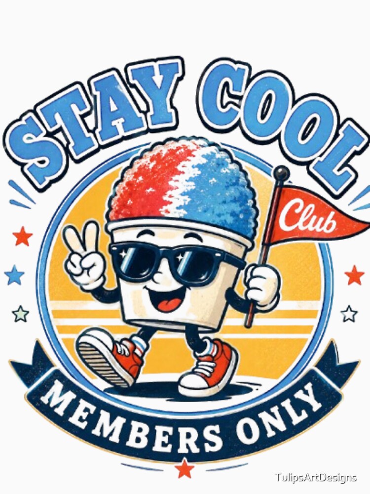 Stay Cool Club Retro Snow Cone Mascot Vintage Summer Sticker T-Shirt by TulipsArtDesigns