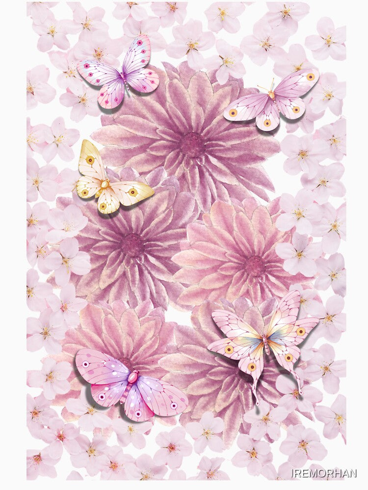 Pink Floral Butterfly Garden by IREMORHAN