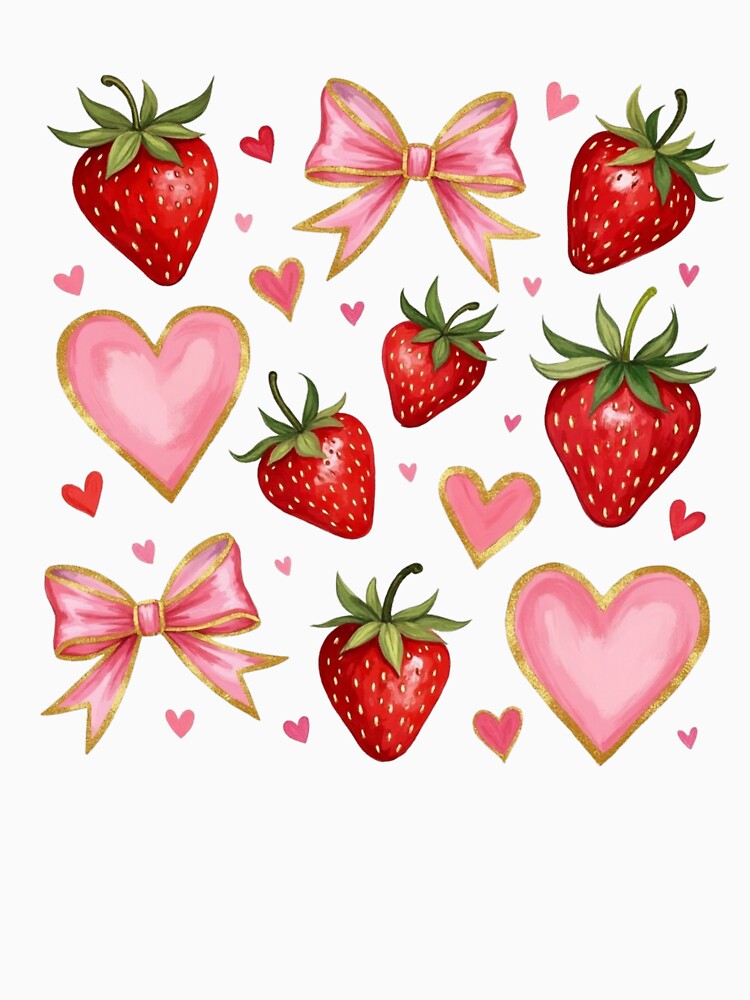 Strawberries, coquette bows, pink hearts by Christies  Creations