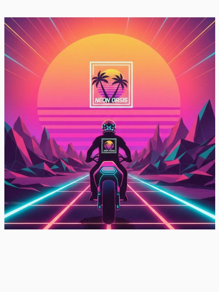 Neon Oasis Rider – Retro Futuristic Vaporwave Art by Dogandesighn