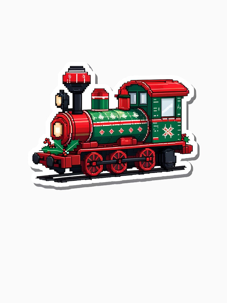 Cute Pixel Christmas Train Engine in Red and Green by BankMano
