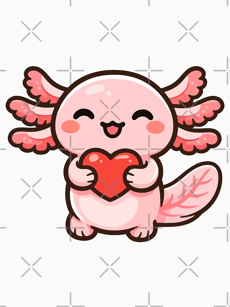 Cute Axolotl Holding Heart by Antonio Piguave