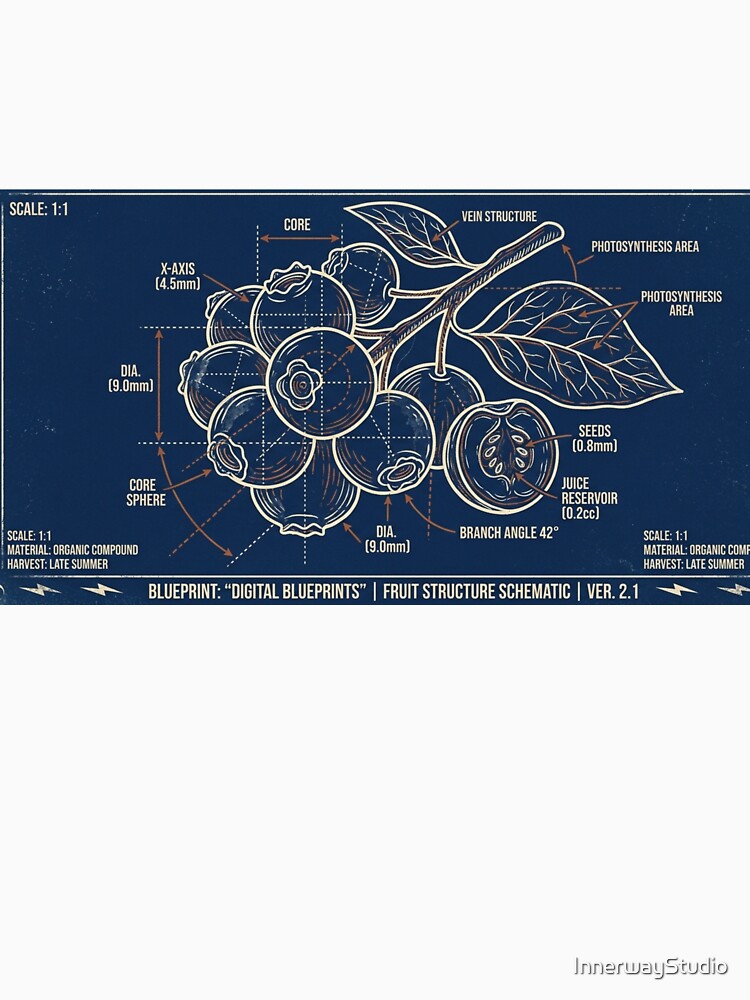 Digital Blueprints – Blueberry Structural Schematic Art by InnerwayStudio