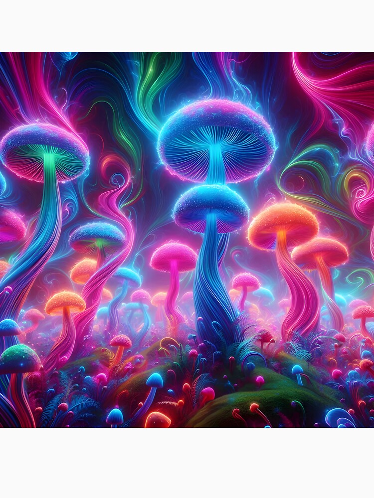 Ethereal Neon Mushroom Forest - Psychedelic Glow Fantasy Art by Sybille-Yates