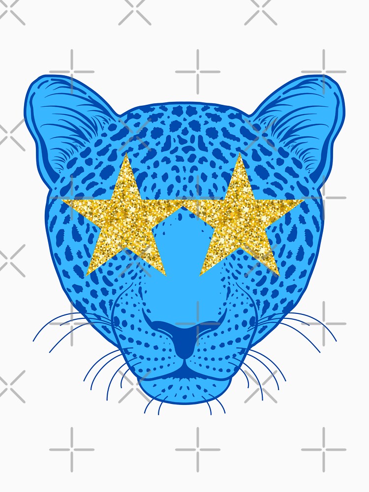 Star eyed preppy cheetah / panther / tiger with gold glittery eyes in blue by SUUSCK ★