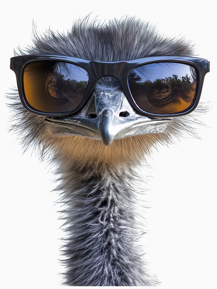 Funny cool Emu Bird wearing sunglasses by LazyOwlStore