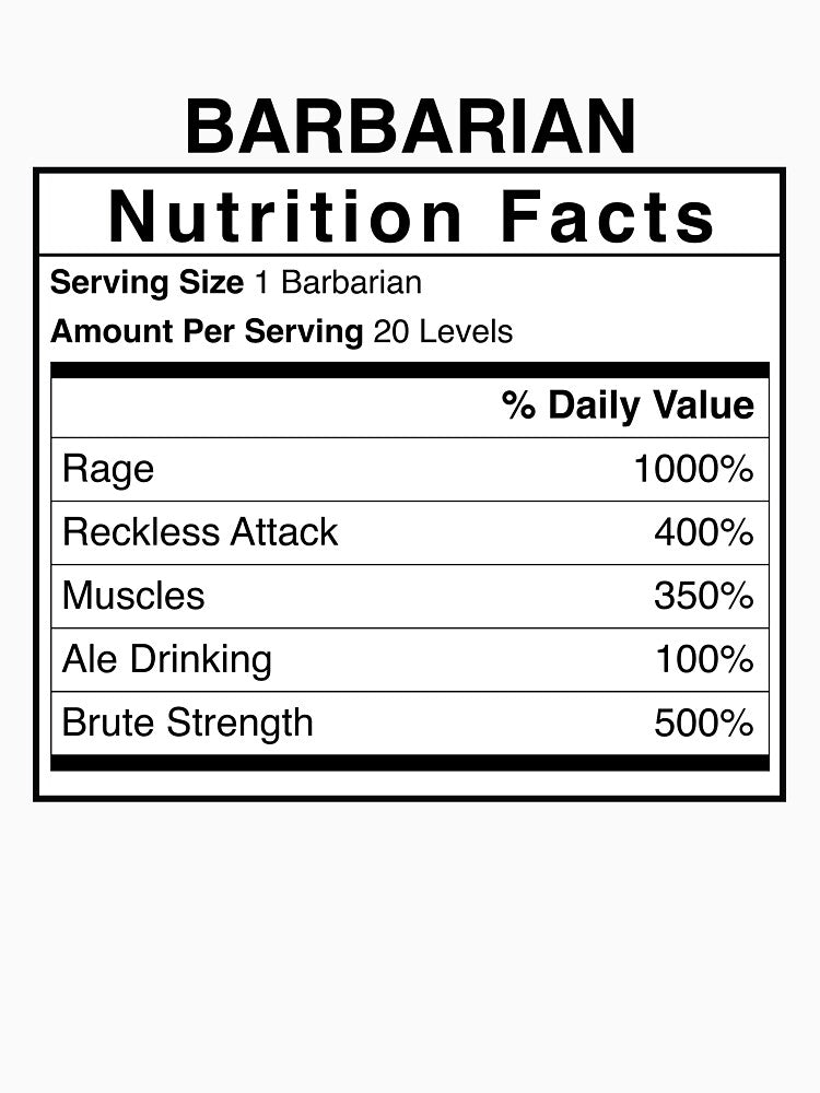D&D Barbarian Nutrition Facts by erincrnkdesign