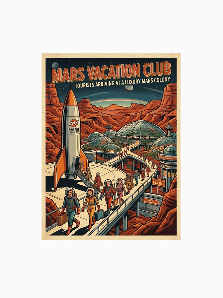 Mars Vacation Club | Aurora Dome Luxury Colony | Retro Futuristic Mars Travel Poster | Vintage Sci-Fi Space Tourism by Void and Neon