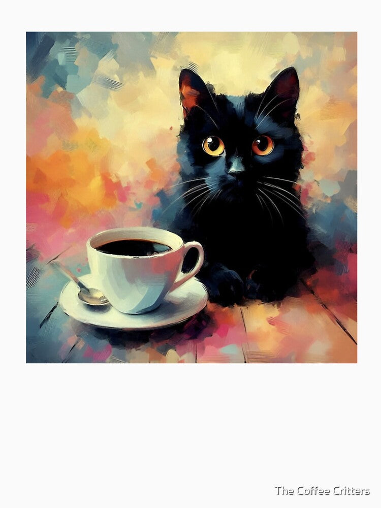 Black Cat drinking coffee by The Coffee Critters