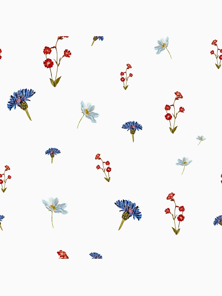 Flower blue red daisy seamless watercolor pattern by Yana Mustafina | Boho Soulful Designs