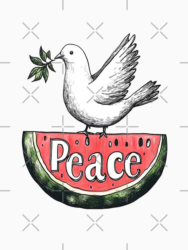 بطيخ وسلام- A Bite of Peace | Watermelon & Dove in Minimalist Serenity Digital AI Generated Art by FUNqoosh