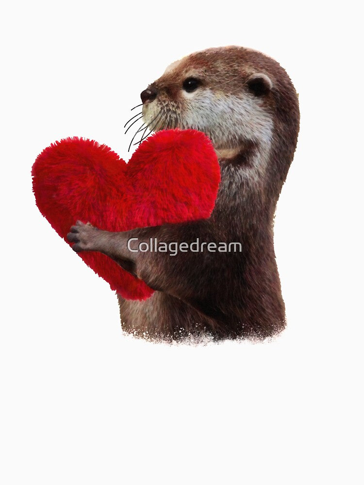 otter and sweet red heart, animal in love by Collagedream