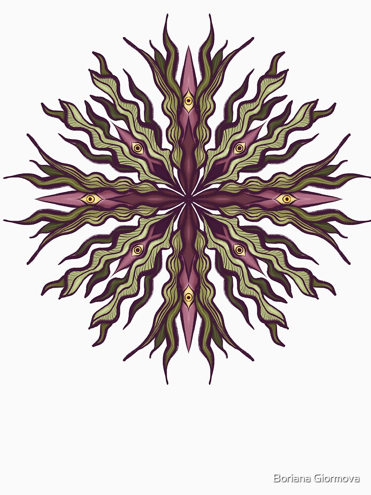 Psychedelic Eyes Plant Horror Art – Surreal Green and Purple Flower by Boriana Giormova