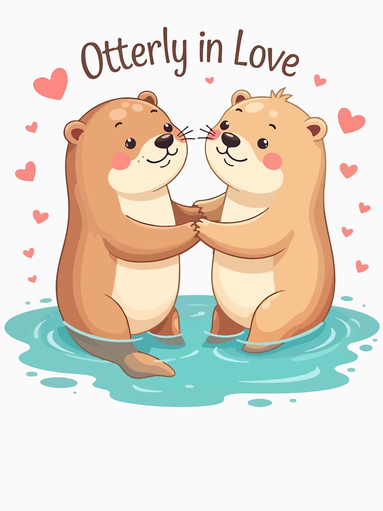 Otterly In Love - Cute Otter Couple Holding Hands Funny Valentine Pun by Design-Pro-21