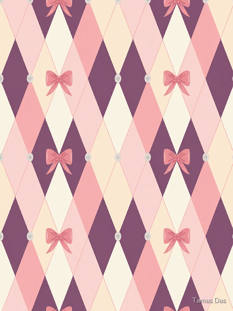 Coquette Argyle Bow Pattern | Pastel Pink Preppy Seamless Coquette Design by Tamas Das