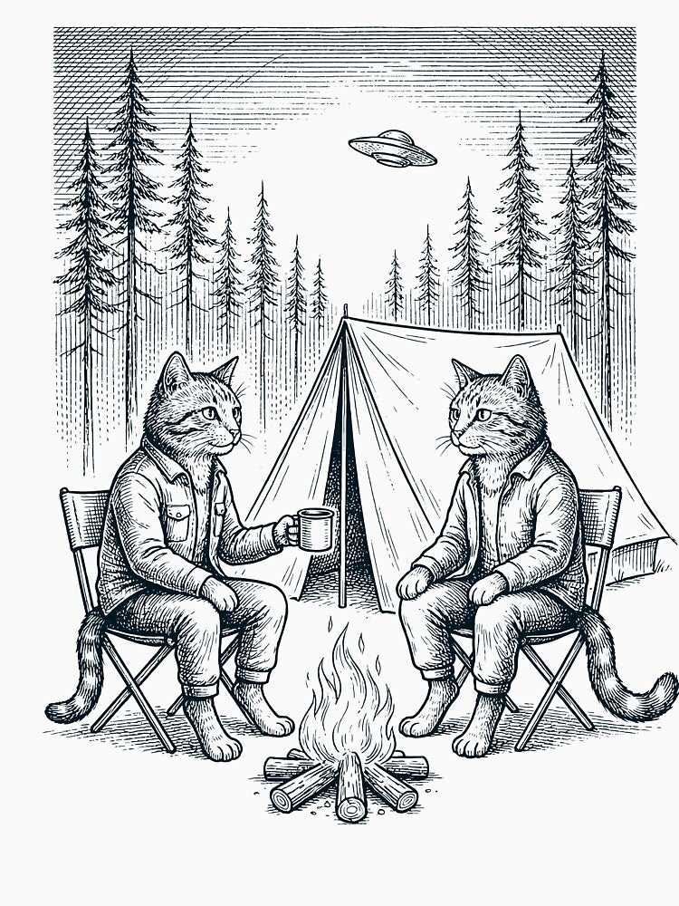 Vintage Cat Camping UFO Animal Lover by TerryConnells