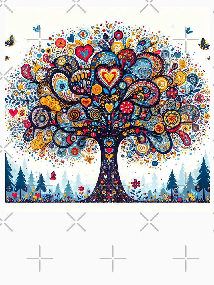 Scandinavian Folk Art Love Heart tree  by heidiannemorris by FOLK ART FUSION by heidiannemorris