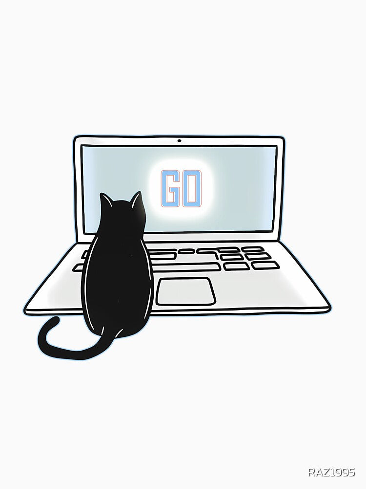 Go Mode Activated – Cute Black Cat Programmer at Work on Laptop | Coding Cat Art for Developers & Coffee Lovers by RAZ1995