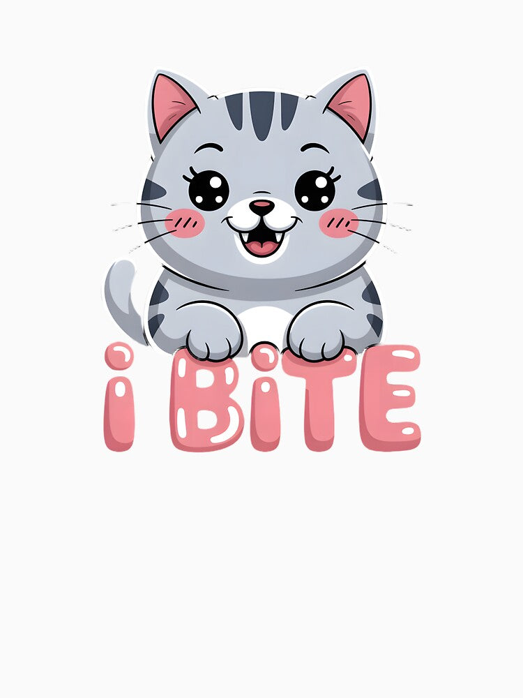 Spicy Kawaii Cat I Bite Funny Grey Tabby by AmazingViews
