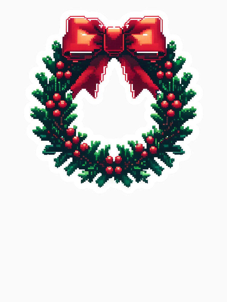 Cute Pixel Christmas Wreath with Red Bow and Berries by BankMano