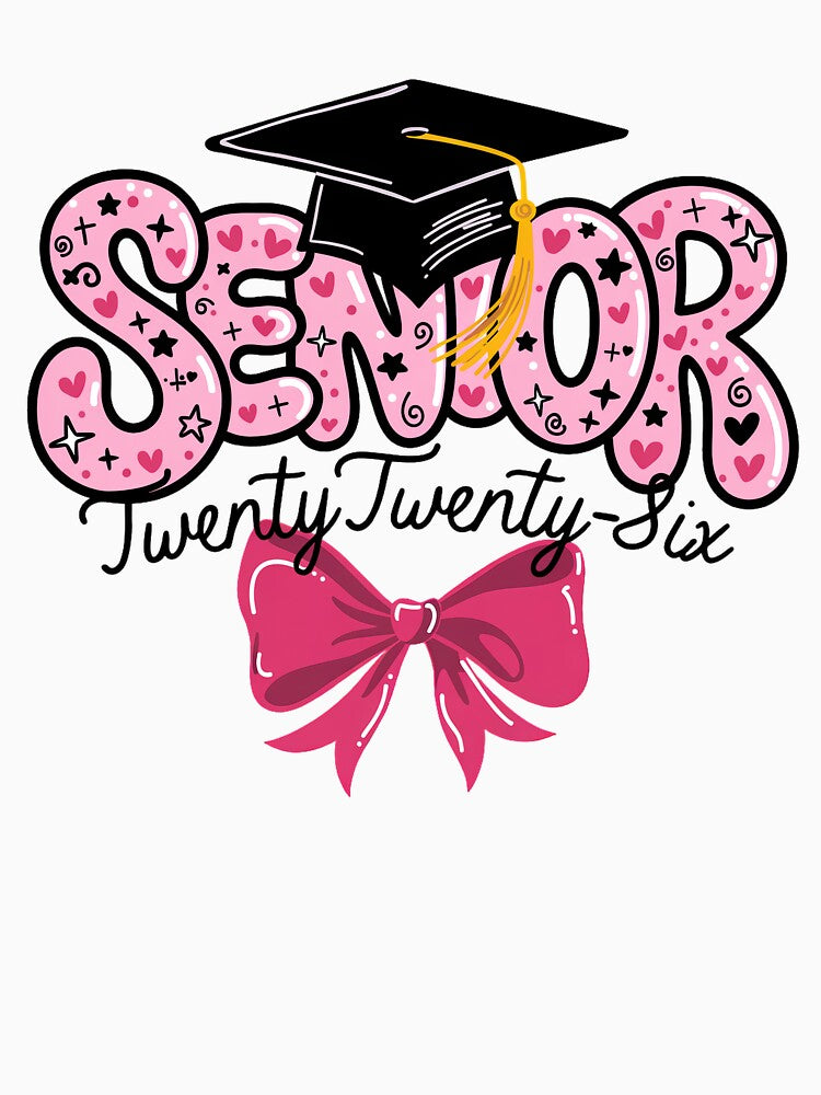 Senior 2026 Graduation | Retro Pink Coquette Bow & Graduation Cap Graphic by pixelspaperslab