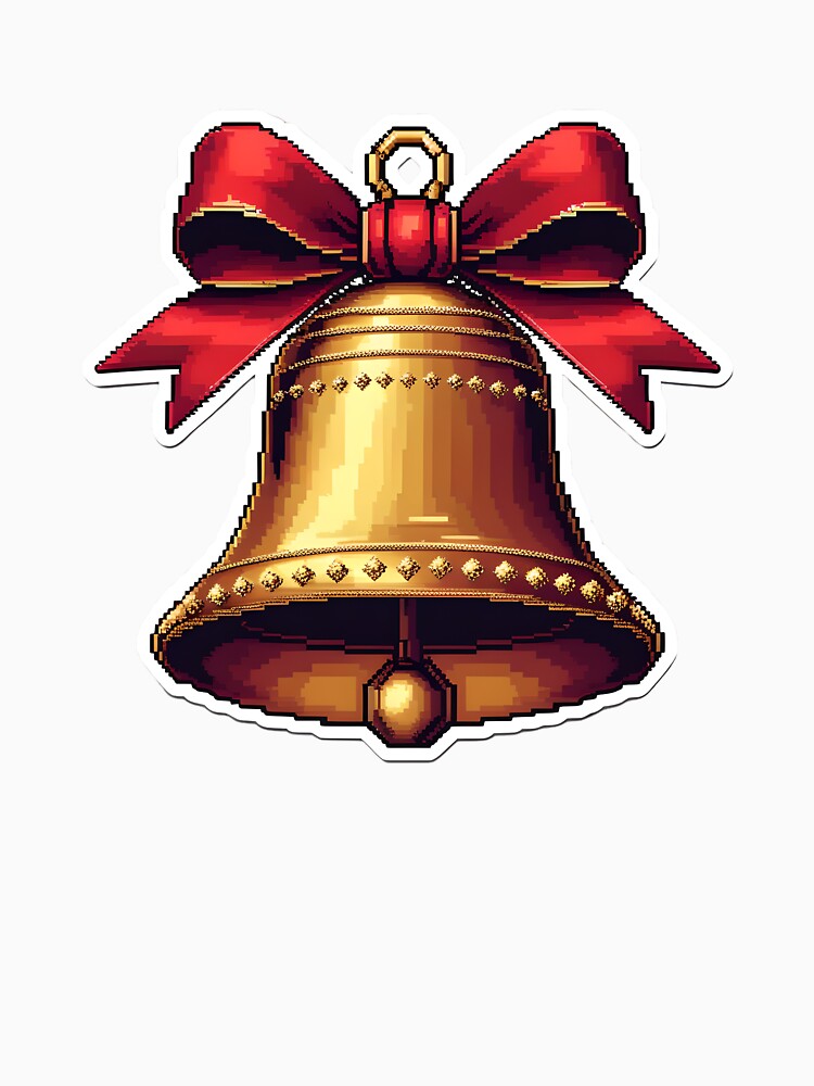 Cute Pixel Golden Christmas Bell with Red Ribbon Bow by BankMano