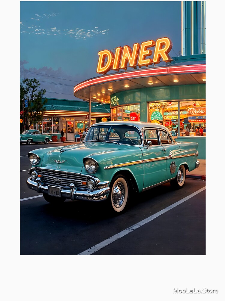 Neon Nights Drive-In – Retro 1950s Diner Car Art by MooLaLa.Store