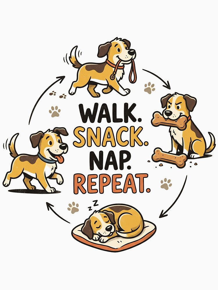 Walk Snack Nap Repeat Funny Dog Lover T-Shirt by VIBECANVASSHOP