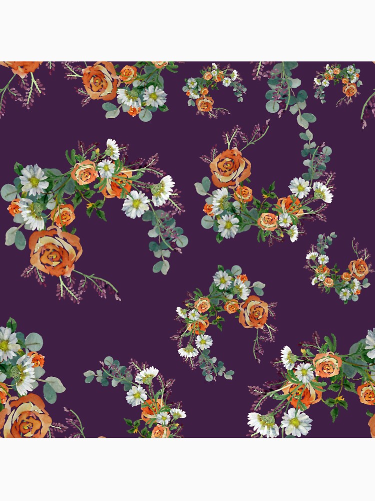 Flower rose daisy branch pattern a watercolor violet by Yana Mustafina | Boho Soulful Designs