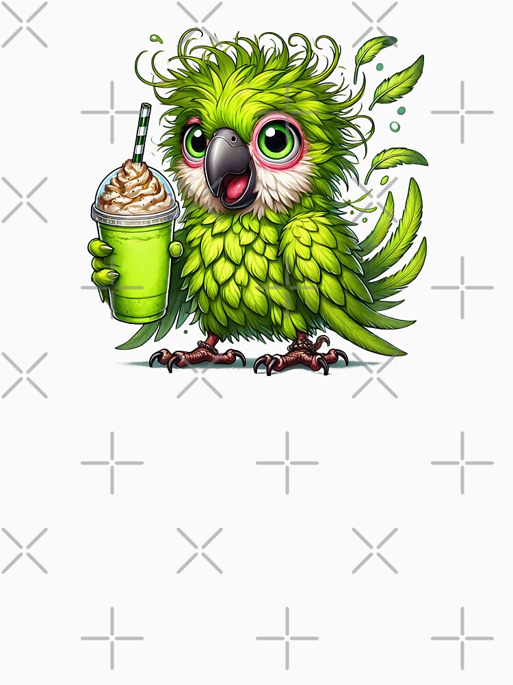 Cute Matcha Parrot – Kawaii Green Bird Coffee Art by Lulunza