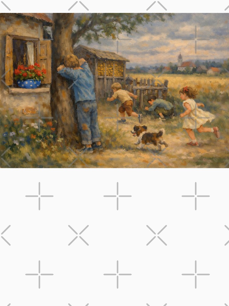Hide and Seek at Summer Dusk – Nostalgic Childhood in a Country Farmyard by slikar