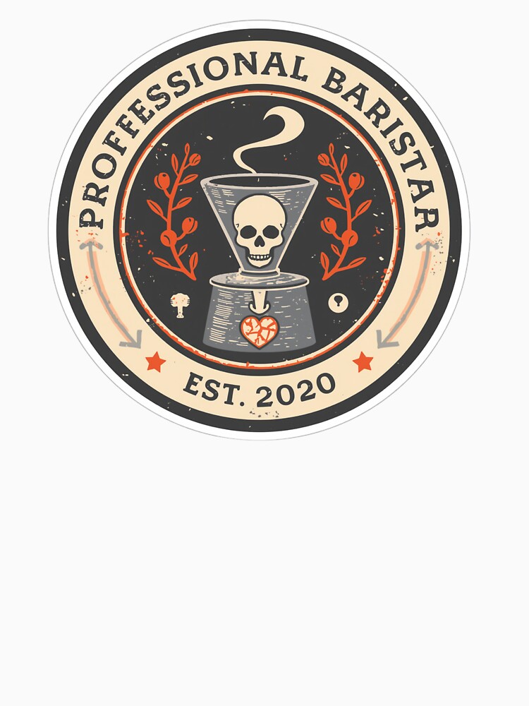 Professional Barista Skull Vintage Coffee Badge - Est 2020 by SandiCreative