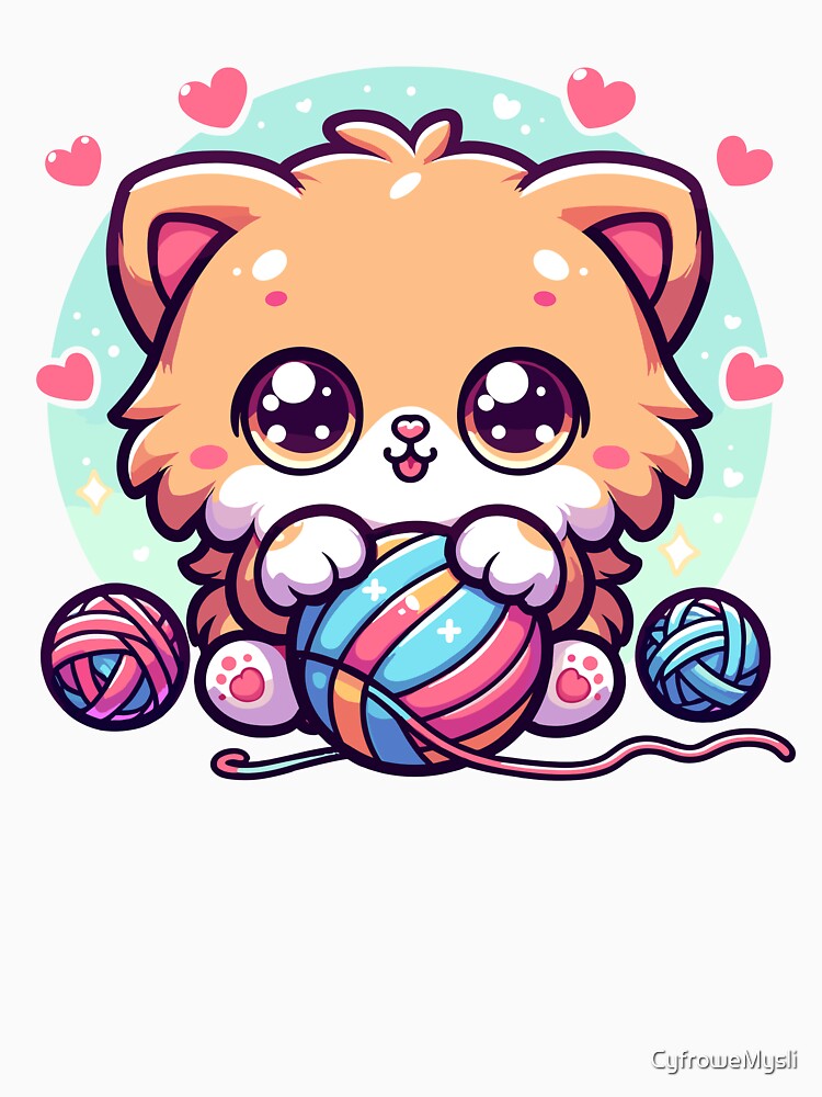 Cat Playing With Yarn Cozy Cat Lover Gift Design by CyfroweMysli