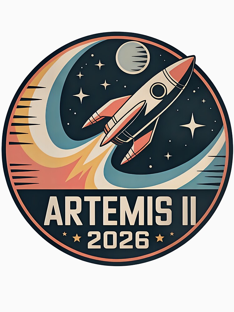 Retro Artemis II Rocket Moon Mission Badge by MythicCotton