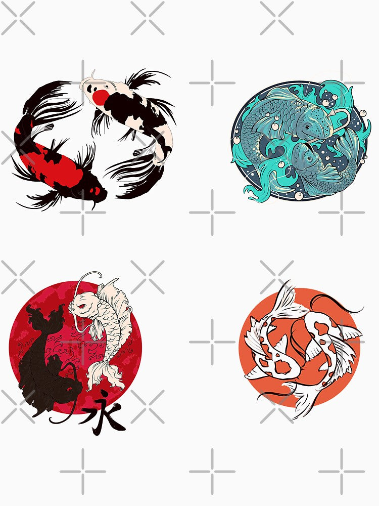 Coloured Koi Fish Sticker Pack, Ornamental Carp, Japanese Symbol For Zen by Black11Flamingo
