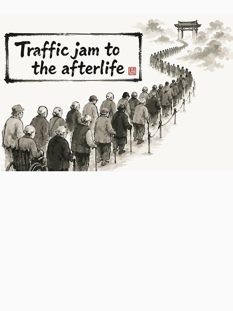 Traffic Jam to the Afterlife — Japanese Ink Art Dark Humor Tee by medicalkinoko