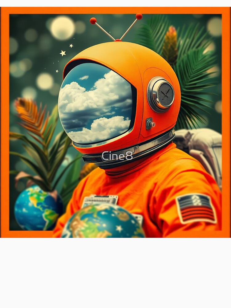 Retro Space TV Astronaut - Vintage Television Helmet Orange Suit Art by Cine8