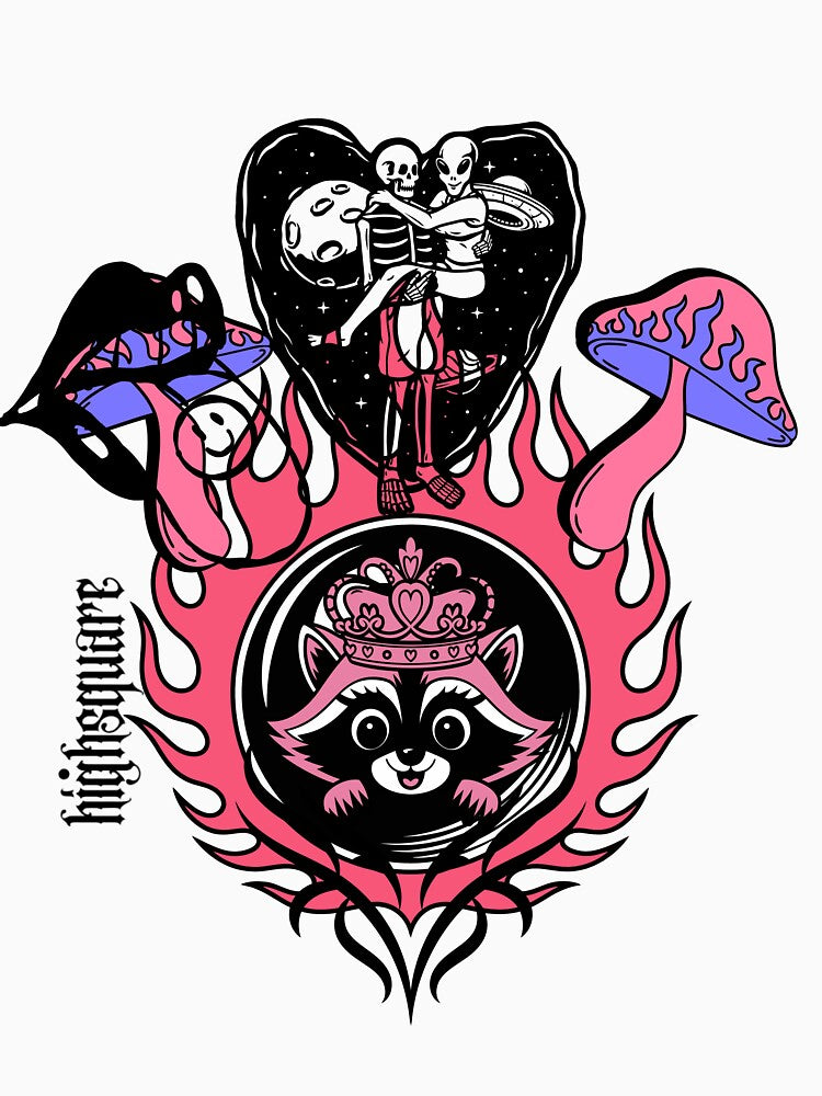 Cute Mushroom UFO Aesthetic – Pink Black Kawaii Space Art by HIGHSQUARE
