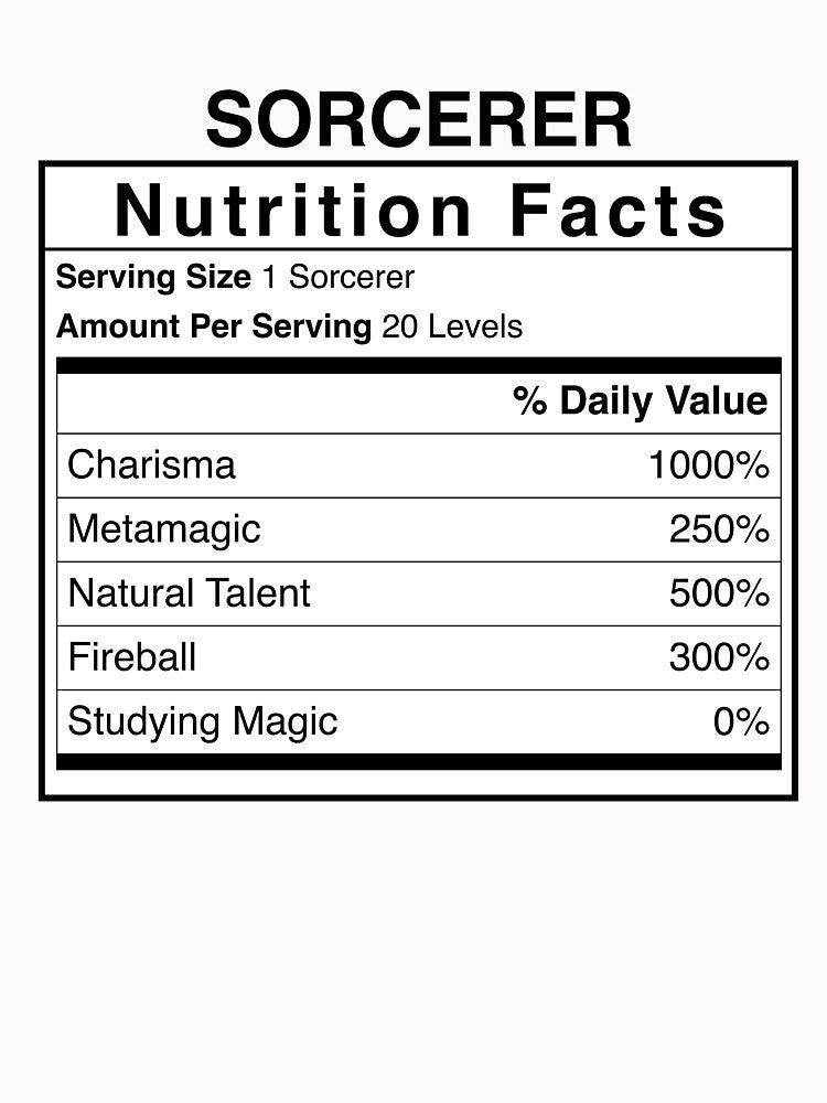 D&D Sorcerer Nutrition Facts by erincrnkdesign
