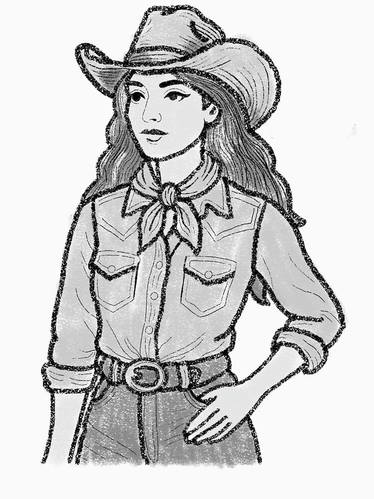 Vintage Cowgirl Portrait – Retro Western Illustration by LaPolilladPapel