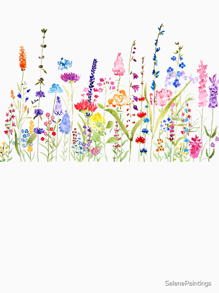 hand painted colorful wild flower field by SelenePaintings