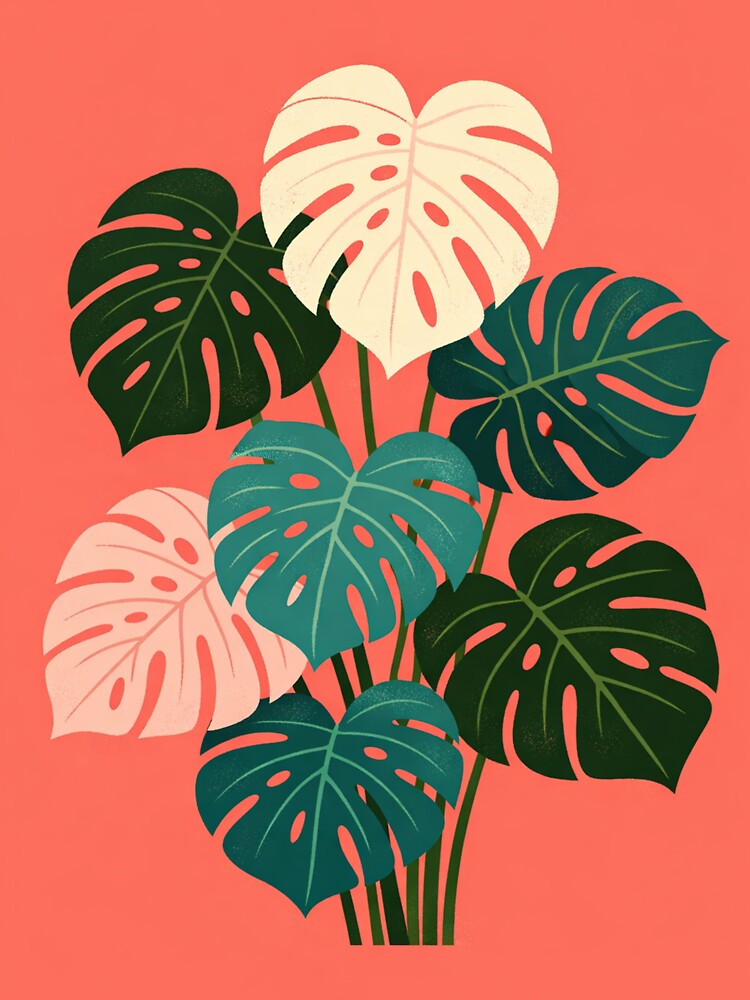 Monstera Leaf Botanical Print Colorful Tropical Plant Illustration by Owcomm