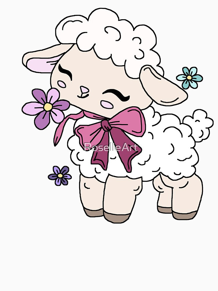 Cute Aesthetic Sheep With Flowers by RoselleArt