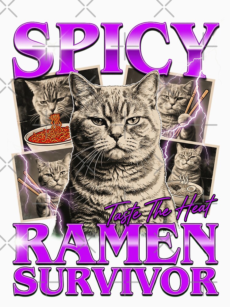 Spicy Ramen Survivor Retro Cat - Cat Ramen Bootleg Style Funny Meme by Bongocomic