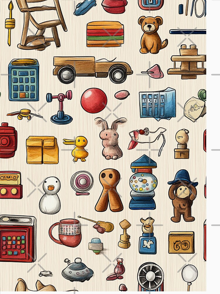 Childhood Toys Scattered on Light Wooden Floor Background by Piotrek0001