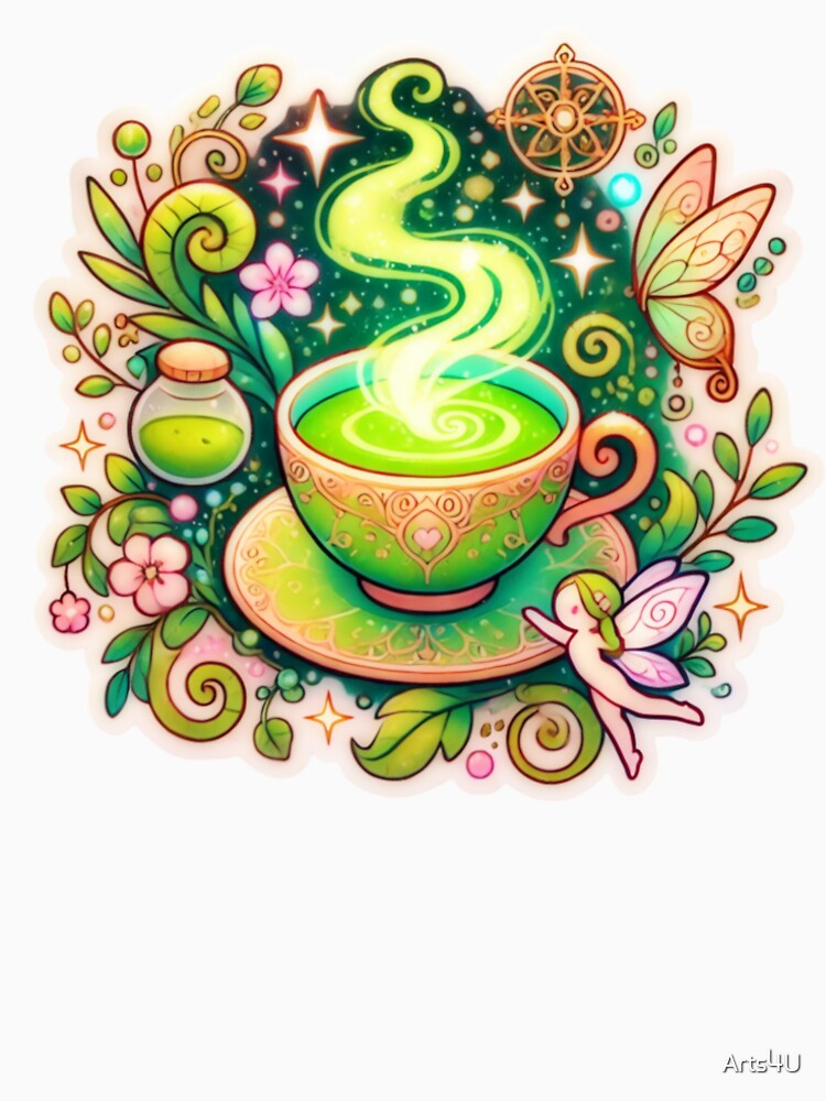 MATCHA LOVER GREEN TEA BOBA FAIRY WHIMSICAL FOREST NATURE STICKER by Arts4U