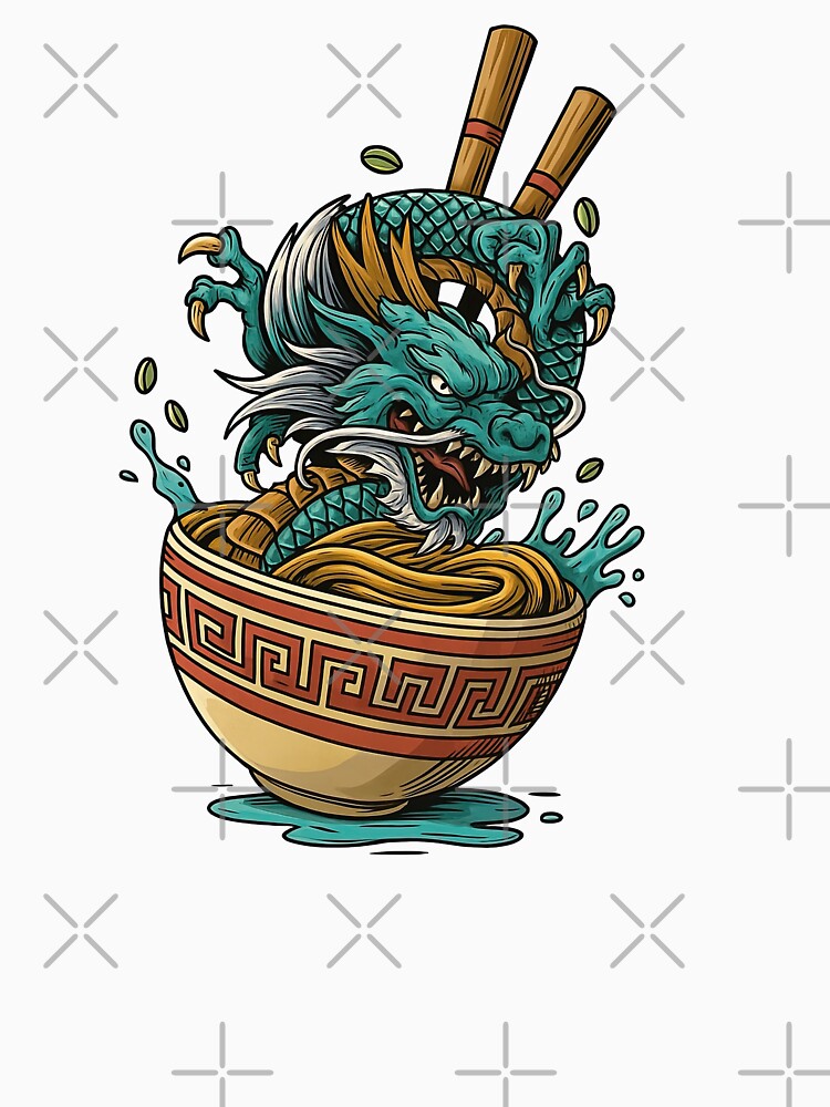 Noodle Bowl with Fierce Chinese Dragon Illustration by ArtfulWeave