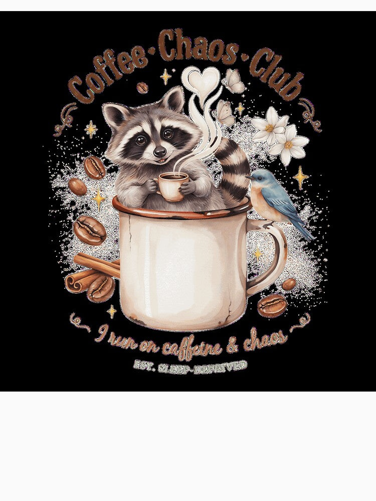 Coffee Chaos Club Cute Raccoon Running on Caffeine and Chaos Design by Kellanfrost33