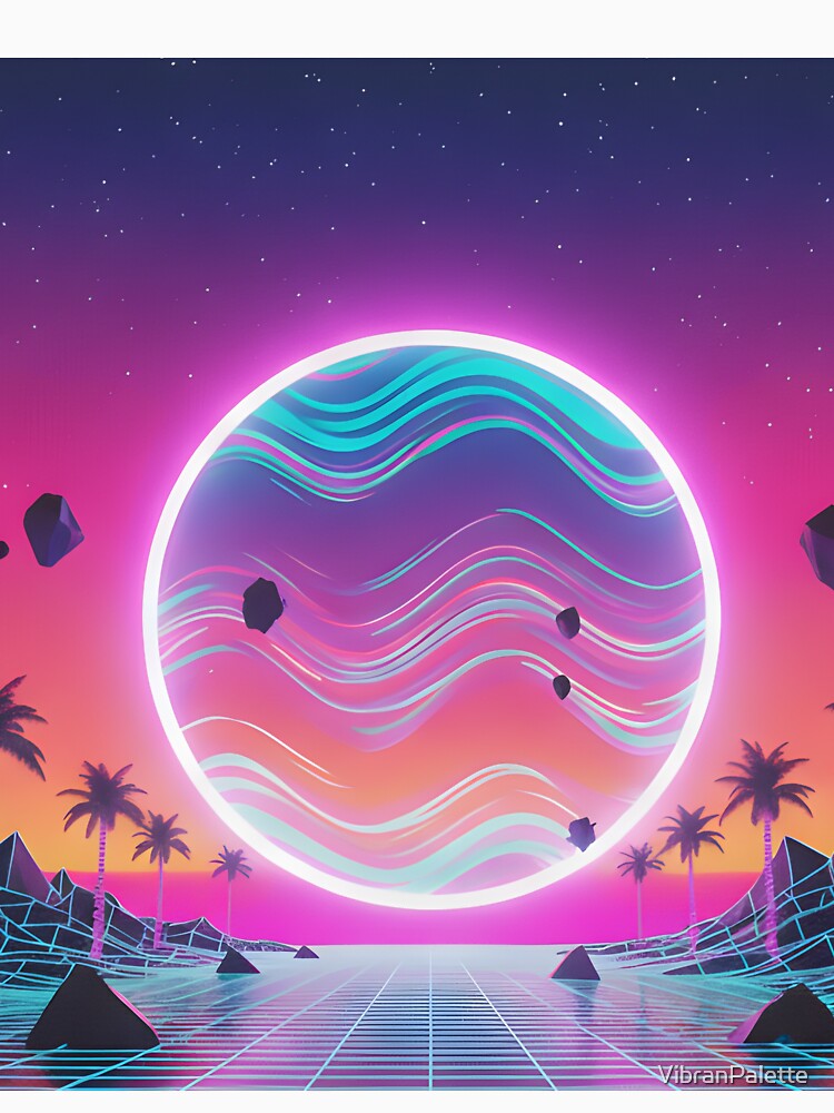 Vaporwave Sunset Glow: Retro 80s Synthwave Grid | Aesthetic Retrowave Planet Palms by VibranPalette